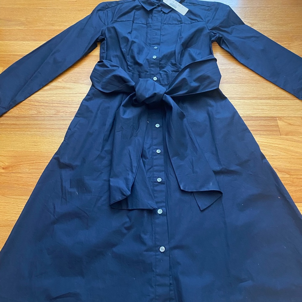 NWT J. CREW Navy Tie Waist Midi Shirtdress In Cotton Poplin - Picture 11 of 11